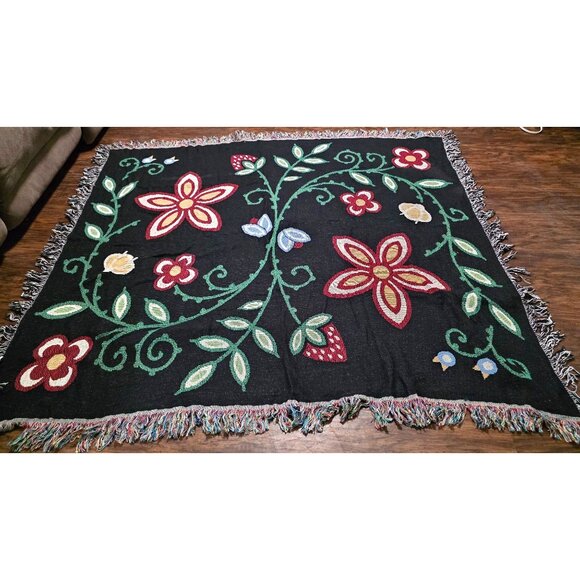 Eighth Generation Sarah Agaton Howes Tapestry Woodland Floral Throw Blanket 60 x - Picture 2 of 6